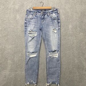 Silver Jeans Sam Boyfriend Women 26x27 Blue Denim Mid Rise Distressed Grunge